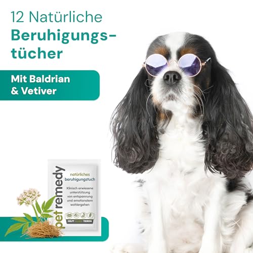 Emmi-pet Remedy Beruhigungstücher 12 STK. – Natürliche Anti-Stress Tücher für Hunde & Katzen I Entspannung & Beruhigung unterwegs I 100 % ätherische Öle I Stress & Angst-Linderung