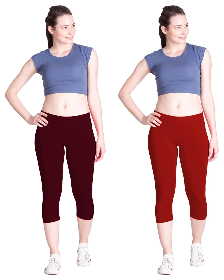 lyra Women Regular Fit Solid Premium Cotton Capri Maroon Large Women Solid Premium Cotton Capri Mango-picture-10