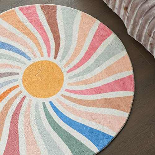 Topotdor Sun Rainbow Round Rug,Colorful Boho Kids Rug Ultra Soft Washable Nursery Rug For Bedroom Perschool Classroom,47 Inch Round thumb #8