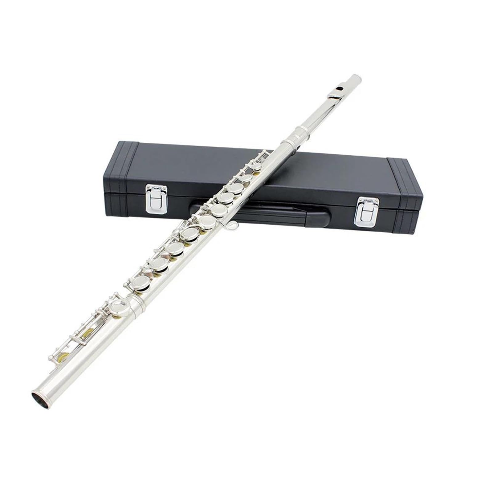 Flûte Flûte À Ton C À 16 Trous Avec Clé E Instrument Professionnel À Vent En Bois Clé Fermée Flûte À Tube En Cupronickel Avec Kit Pour Débutant(Silver)