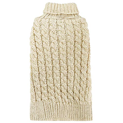 kyeese Beige Dog Sweaters for Small Dogs with Golden Thread Turtleneck Pet Sweater for Cold Weather
