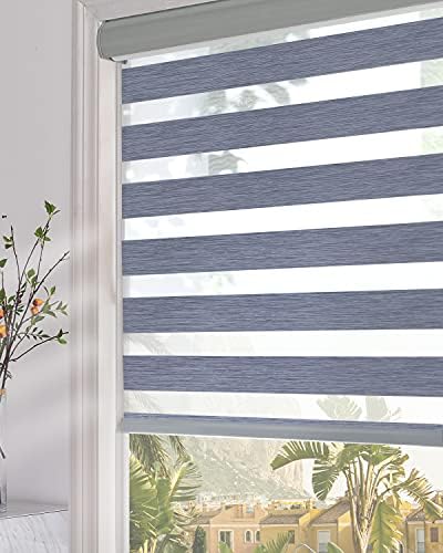 Persilux Custom Blackout Window Shades Zebra Blinds (24" W X 72" H, Dark Grey) Dual Layer Roller Sheer Shades Light Control for Day and Night Shades for Windows and Home, Easy to Install