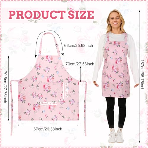 Floral Aprons for Women, Adjustable Waterproof Chef Aprons with Pockets for Cooking Gardening Housework - Image 3