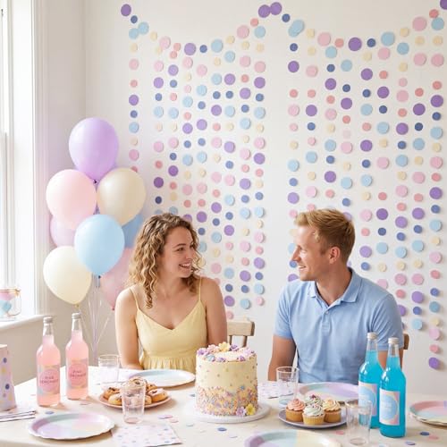 Image of Outus 10 Pieces Colorful Circle Garland Banner Hanging Paper Dot Decorations for Classroom, Birthday Party, Baby Shower, Wedding Backdrop & Photo Booth Graduation Decor (Pastel Rainbow)
