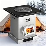 GESAIDES Estufa de Leña Grande, Estufa Leña Portátil, Estufa de Leña para Interiores, Estufa de Acero Inoxidable de Bajo Consumo con Chimenea, Adecuada para Cocinar a Diario y para Calentar el Hogar
