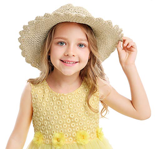 Bienvenu Girl Kids Summer Wide Brim Floppy Beach Sun Visor Hat with Flowers3