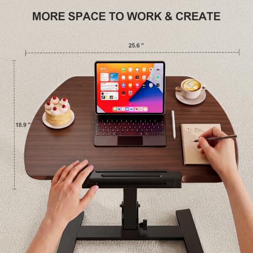 Image of ROMOON Folding Portable Standing Desk with Wheels, No-Assembly Rolling Height-Adjustable Sit-Stand Table, Space-Saving Foldable Laptop Cart for Home Office and Computer Workstation (Walnut)
