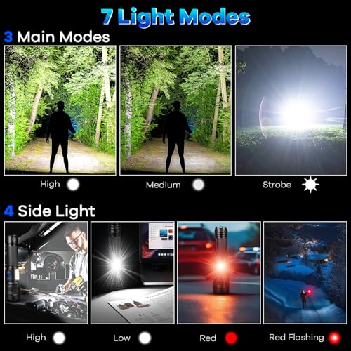 Image of Rechargeable Flashlights 90,000 High Lumens - 2 Pack, Super Bright Flash Light with 7 Lighting Modes, 24H Long Life Powerful Flashlight with Side Light, IPX7 Waterproof Flashlight for Camping Home