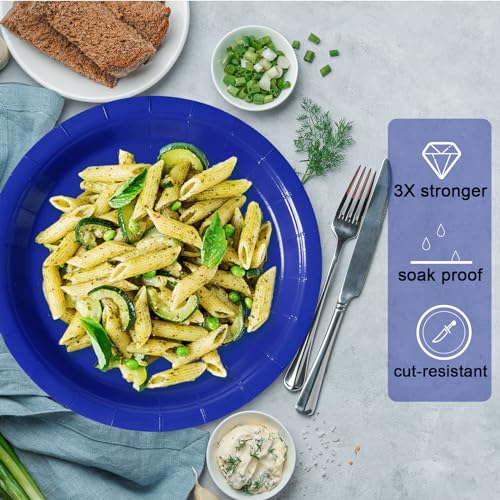 Image of Royal Blue Disposable Paper Plates, 9 Inch Dinner Plates, 50 Count Bulk | Colored and Sturdy Durable Party Plates, for Birthday, Halloween, Christmas, Baby & Bridal Showers, BBQ, Pizza & Sandwiches