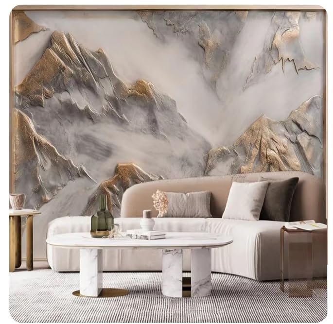 Papier peint 3D relief pour agrandir le salon et décorer le mur TV en bronze