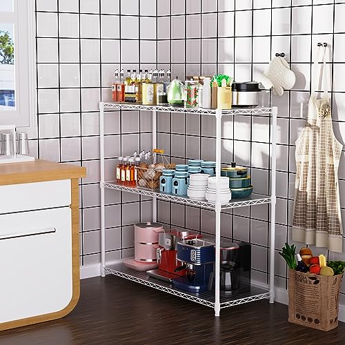 pouseayar 3-Tier Wire Shelving Unit, NSF Metal Shelf with 1050 LBS and Adjustable Storage Shelves, Heavy Duty Steel Organizer Wire Rack for Garage/Kitchen/Office 48\" H x 48\" L x 18\" D - White