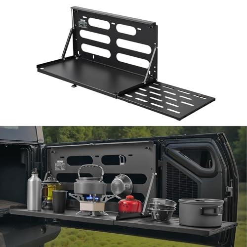 VEVOR Tailgate Table for Jeep Wrangler JL 2019 - Present Carbon Steel Foldable Molle Panel Drop Down Table Rear Door Cargo Storage Rack Shelf Luggage Holder Carrier Camping Accessories