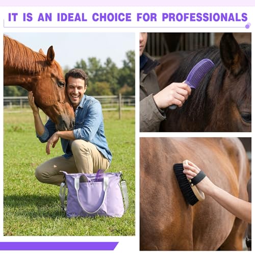 Abbylike 15 Pieces Horse Grooming Kit with Organizer Tote Bag Tack Room Supplies Horse Brush Sets Care Equine Cleaning Kit Shedding Grooming Massaging Tools(Purple and Grey) - Image 5