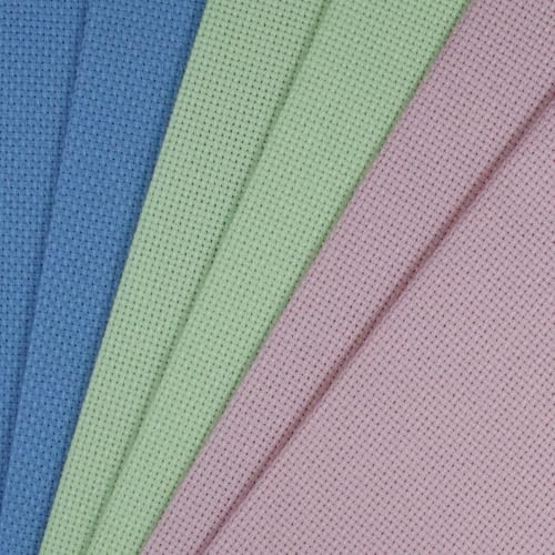 Image of KCS 6 pc of 12 inch x 18 inch(30cmx45cm) 14CT Counted Cotton Aida Cloth Cross Stitch Fabric (Light Blue+Pink+Light Green)