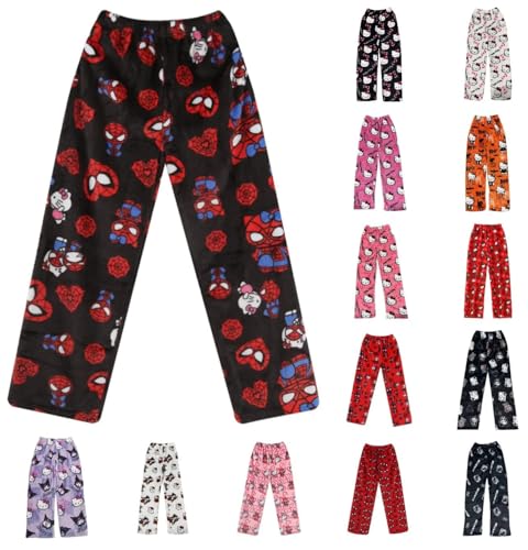 Womens Pyjama Pants - Flannel Pjs Bottoms for Women Long Cute Anime Cartoon Ultra Soft Comfort Fluffy Warm Pyjamas Y2K Kawaii Casual Home Lounge Trousers Pj Sleeping Pajamas Bottoms for Ladies Girls