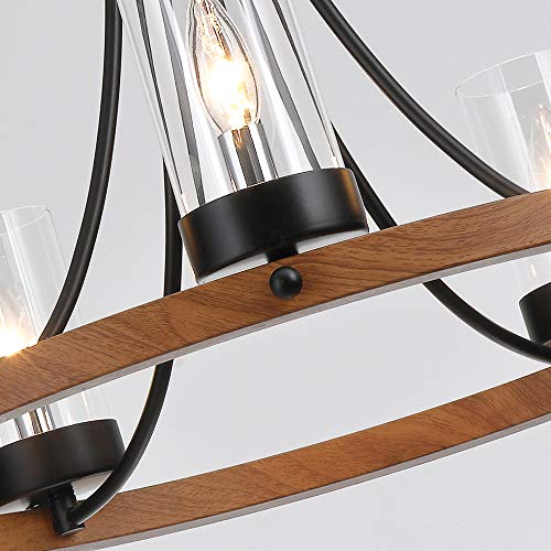 Maxax 5-Light Rustic Wagon Wheel Chandelier with Adjustable Hanging, E12 Base, for Kitchen and Living Rooms