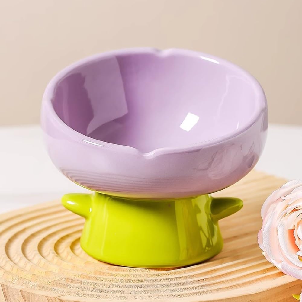 Miska dla zwierząt domowych, ceramiczna, podwyższona miska dla kota z motywem kwiatowym, podwyższona miska na karmę dla kotów, talerz na wodę, naczynie na przekąski ze stojakiem dla ochrony