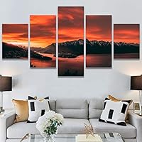SIGNWIN 5 Panel Canvas Wall Art Reflected Sunset for Home Decorations Ready to Hang - 60