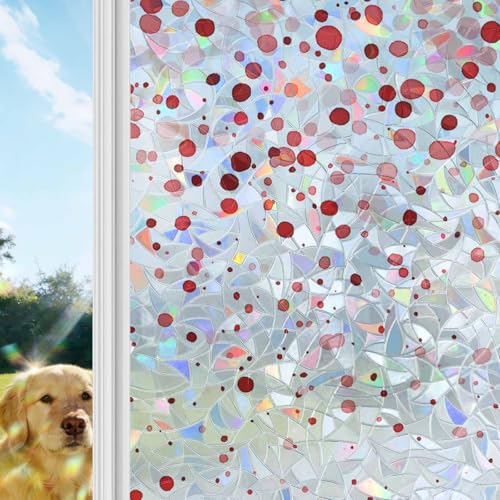 Vinilo para ventana arcoíris rojo con puntos y protección solar