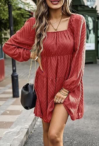 Image of BestWendding Women Long Sleeve Mini Dress Square Neck 2026 Fall Dress