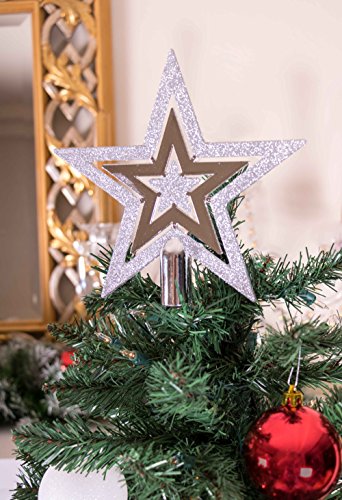 Estrella de 5 puntas de plástico resistente para coronar el árbol de Navidad plateada de 20cm 5