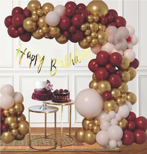 Image of Happy Birthday Balloons Decoration Kit - 57 Pcs Burgundy Maroon Balloon Garland Set for Birthday Decoration | Birthday Party Decoration Set for Celebrations for Kids & Adults