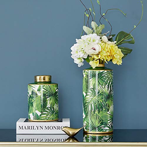 Bloempot-ChangSQ Villa Vazen, Leisure Table Counter Vazen Green Keramiek Printing Vazen Europese decoratieve Vazen Turtle Leaf tulpenvaas, 13 * 13 * 29cm Decoratieve ornamenten - Afbeelding 4