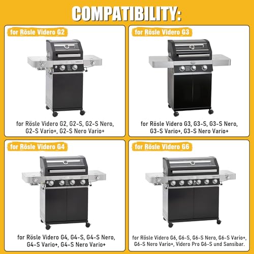 Heimlyn Edelstahl Brenner & Brennerabdeckung für Rösle Videro G2, G3, G4, G6, 40cm Grill Brenner Aromaschienen Ersatzteile für Rösle Videro G2-S,G3-S, G4-S, G6-S, 4-teilig