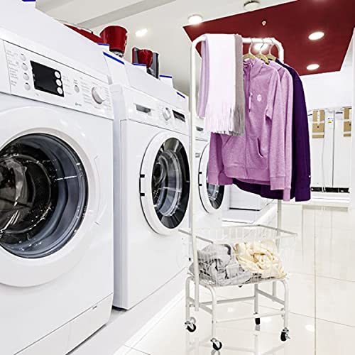 Rolling Laundry Hamper Basket Cart With Wire Storage Rack And Hanging Rack Commercial Rolling Laundry Butler White #TOP2