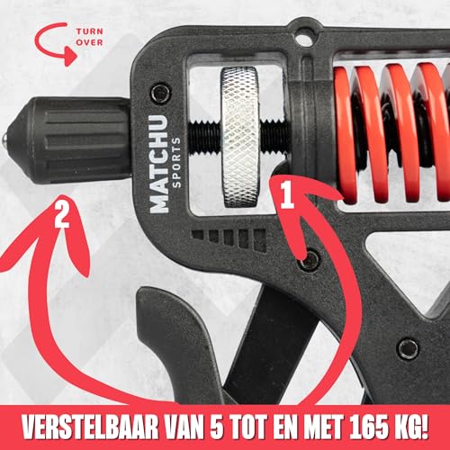 MATCHU - Verstelbare Handgriptrainer - Weerstand van 5 tot 165 KG - Inclusief Ingebouwde Teller - Krachtige Grip Trainer - Kunststof/Metaal - Zwart/Rood - Afbeelding 4