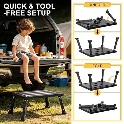 500 lbs Heavy Duty RV Step Stool, Foldable Extra Wide Platform, 3 Adjustable Heights, Rust-Proof Aluminum Legs, Non-Slip Blow-Molded Surface, Portable Step for RV, Trucks, SUVs & Pets (Black) by Nelyrho - Image 6
