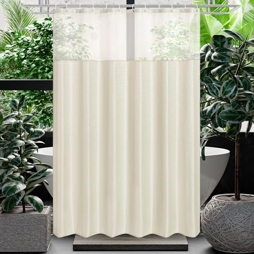 Gibelle Ivory Cloth Shower Curtain with Mesh Top Window, 72x72