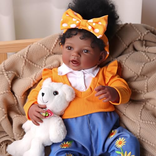 Muñeca Reborn bebé negra 20 pulgadas ropa y accesorios miniatura 4