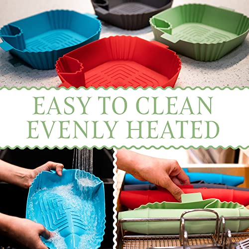 4 Pieces Of Silicone Air Fryer Liners, Air Fryer Silicone Liners With Dipping Sauce Cup Built-In, Food Safe Air Fryer Accessories, Air Fryer Liners Ready To Serve, Square Airfryer Liners #TOP6