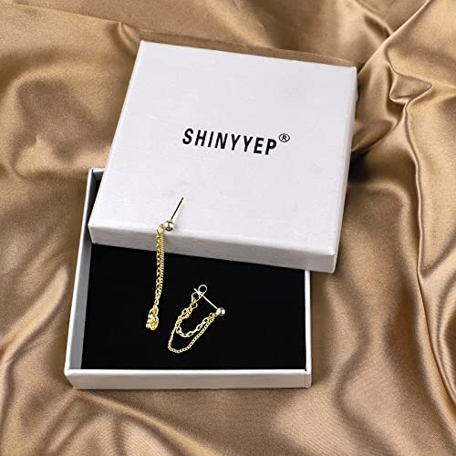 Shinyyep 18K Gold Plated Double Chain Stud Earrings Dainty Pearl Moon Star Ball Triangle Round Cubic Zirconia Earrings Link Drop Dangle Layered Chain Tiny Stud Earrings For Women With Jewelry Gift Box #TOP6