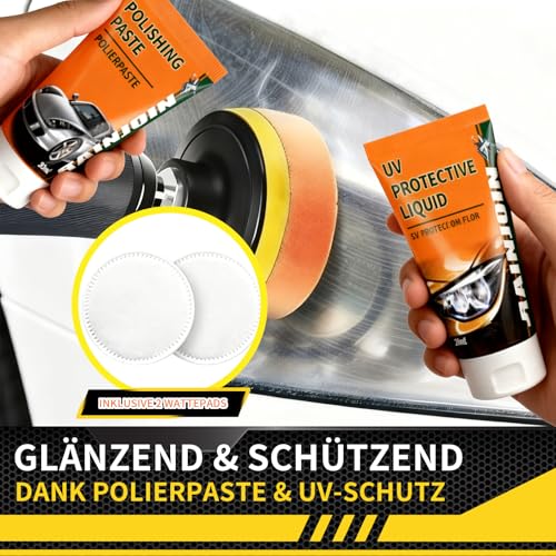ePicsoa Scheinwerfer Aufbereitung Set [17 Teile] - Universal Auto Scheinwerfer Polierset für matte & blinde - Inkl. UV-Schutz, Polierpaste, Adapter & 8 Schleifscheiben - Auto Polierset zur Aufbereitun