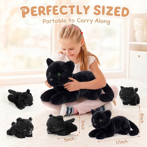 Image of Skylety 5 Pieces Cat Stuffed Animal with Babies Inside Belly Plush Cat Pregnant Mommy Kitty with 4 Cute Fluffy Stuffed Kittens Christmas Birthday Surprise Gifts(Dark Black)