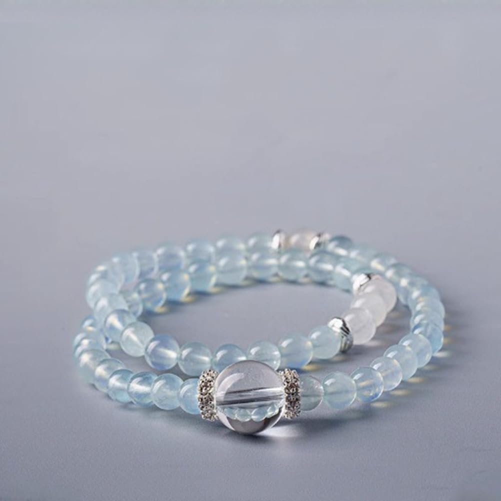 Pulsera de Aguamarina Natural, Pulseras elásticas de Piedras Preciosas genuinas de Cristal Blanco para Mujeres y Hombres, Cuentas de Piedra de Cristales de energía Natural