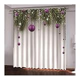 Daesar Gordijn voor kinderkamer, verduistering, set van 2, 132x183CM, gordijnen met oogjes, ondoorzichtig, kerstkrans en kerstballen, gordijn, polyester, slaapkamer, modern, groen, paars