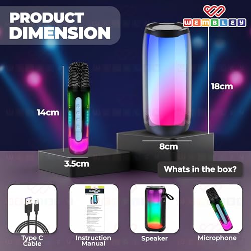 Image of Wembley Bluetooth Speakers Wireless | Rechargeable Karaoke Mic with Speaker | Portable Karaoke System for Home | Mic for Kids for Singing | Mike for Kids with Speaker | RGB Lights | 5 Voice Effects