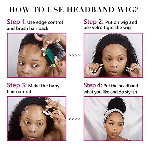 Image of XSY Headband Wig Human Hair Deep Wave Headband Wigs for Black Women No Lace Front Wigs Virgin Curly Headband Wig 150% Density (12 Inch, Natural Color)