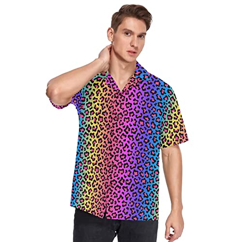 ALAZA Mens Neon Rainbow Colored Leopard Quick Dry Hawaiian Shirt4