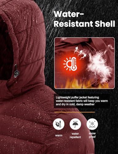 Image of TBMPOY Men's Lightweight Puffer Jackets Detachable Hood Water-Resistant Casual Winter Coat Hooded Insulated for Travel Ski