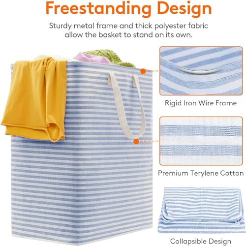 Image of Lifewit 1 Pack Laundry Basket 100L Each, Collapsible Clothes Hamper with Reinforced Handles, Freestanding Waterproof Design for Bedroom and Laundry Room, Blue 100L Total