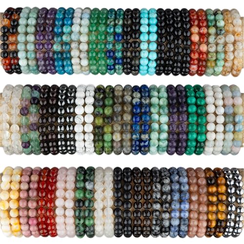 Natural Gemstone Bracelet for Women Men, 8mm Crystal Bead Bracelet, Handmade Custom Size Boho...