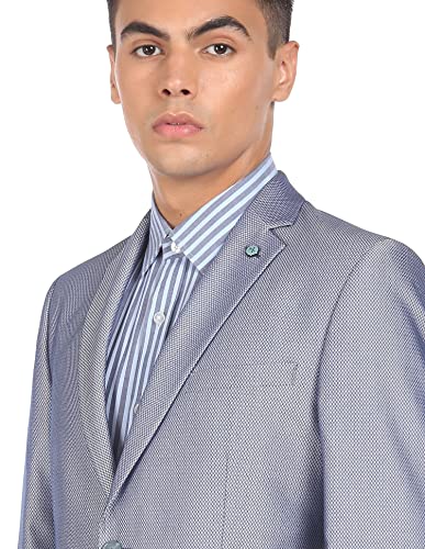 Image of Arrow Polyester Men Navy Notch Lapel Collar Patterned Two-Piece Suit Business Pants Set