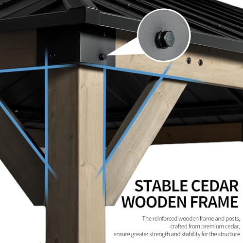 Aoodor 10 X 12 Ft. Wood Gazebo,Outdoor Upgrade Cedar Wooden Frame Gazebo With 2-Tier Galvanized Steel Roof thumb #7
