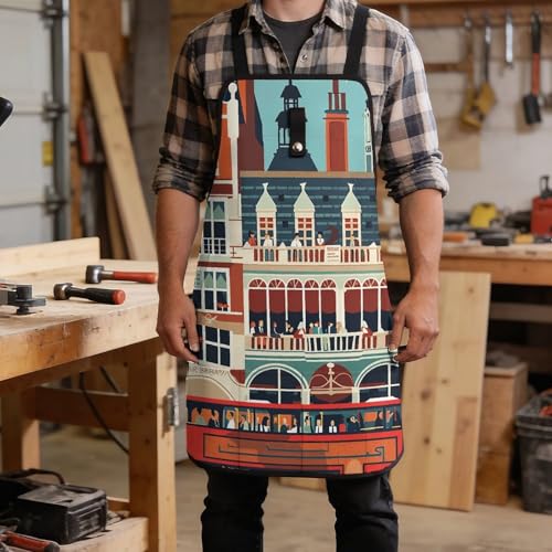 Delantal de trabajo ajustable con 8 bolsillos unisex negro miniatura 5