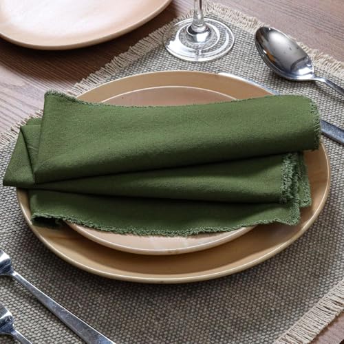 Serviettes de table en lin vert lot de 10 pièces rustiques pour repas - 3