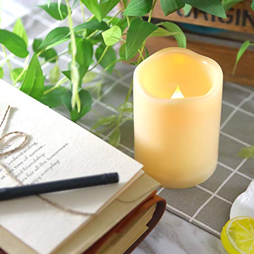 Image of CANDLE CHOICE Waterproof Outdoor Battery Operated Flameless Candles with Remote Timer Plastic Flickering Fake Electric LED Pillars for Lantern Garden Wedding Christmas Decorations 3x4 Inches 3 PCS